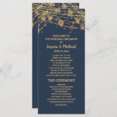 Solid Navy Blue Gold String Lights Wedding Program Programmakaart (Voorkant / Achterkant)