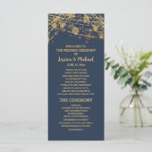 Solid Navy Blue Gold String Lights Wedding Program Programmakaart (Staand voorkant)