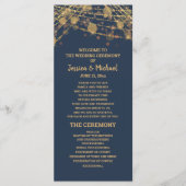 Solid Navy Blue Gold String Lights Wedding Program Programmakaart (Voorkant)