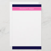 Solid Navy Blue Hot Roze #2 Monogram op naam Briefpapier (Voorkant / Achterkant)