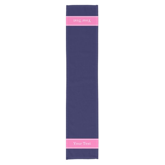 Solid Navy Blue Hot Roze #2 Monogram op naam Korte Tafelloper (Voorkant)