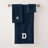 Solid Navy Blue Initiaal Bath Towel Set Bad Handdoek (Insitu)