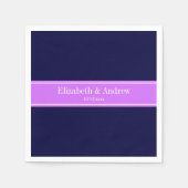 Solid Navy Blue, Lila monogram op naam van lint Servetten (Voorkant)