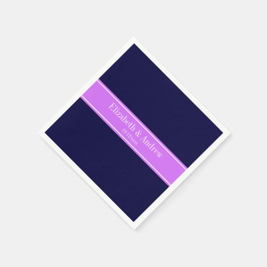 Solid Navy Blue, Lila monogram op naam van lint Servetten (Hoek)