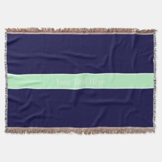 Solid Navy Blue, Mint Ribbon Name Monogram Deken (Voorkant)