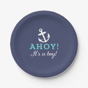 Solid Navy Blue Nautisch Baby shower Papier Borden Papieren Bordje