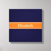 Solid Navy Blue, Pumpkin Ribbon Name Monogram Canvas Afdruk (Voorkant)