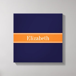 Solid Navy Blue, Pumpkin Ribbon Name Monogram Canvas Afdruk