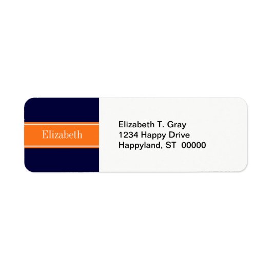 Solid Navy Blue, Pumpkin Ribbon Name Monogram Etiket (Voorkant)