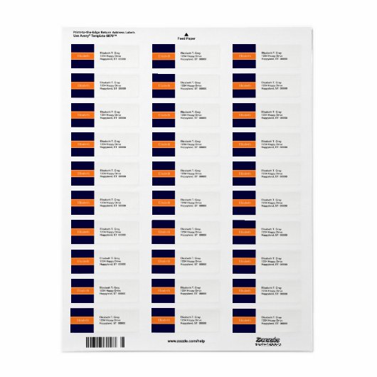 Solid Navy Blue, Pumpkin Ribbon Name Monogram Etiket (Full Sheet)