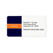 Solid Navy Blue, Pumpkin Ribbon Name Monogram Etiket (Voorkant)