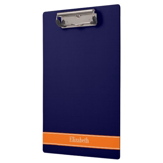 Solid Navy Blue, Pumpkin Ribbon Name Monogram Klembord (Links)