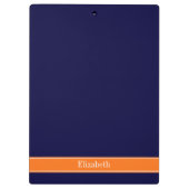 Solid Navy Blue, Pumpkin Ribbon Name Monogram Klembord (Achterkant)