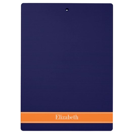 Solid Navy Blue, Pumpkin Ribbon Name Monogram Klembord (Achterkant)