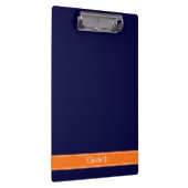 Solid Navy Blue, Pumpkin Ribbon Name Monogram Klembord (Rechts)