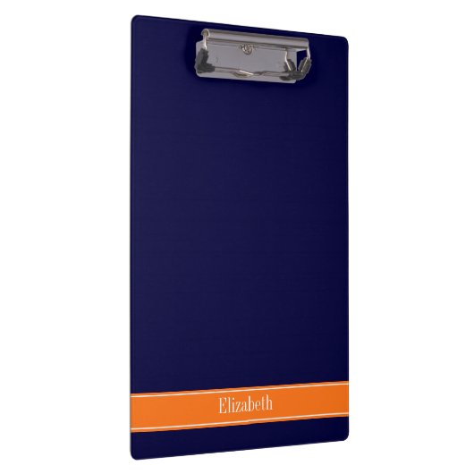 Solid Navy Blue, Pumpkin Ribbon Name Monogram Klembord (Rechts)