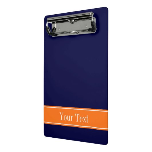 Solid Navy Blue, Pumpkin Ribbon Name Monogram Mini Klembord (Angled2)