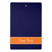 Solid Navy Blue, Pumpkin Ribbon Name Monogram Mini Klembord (Achterkant)