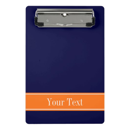 Solid Navy Blue, Pumpkin Ribbon Name Monogram Mini Klembord (Voorkant)