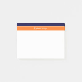 Solid Navy Blue, Pumpkin Ribbon Name Monogram Post-it® Notes