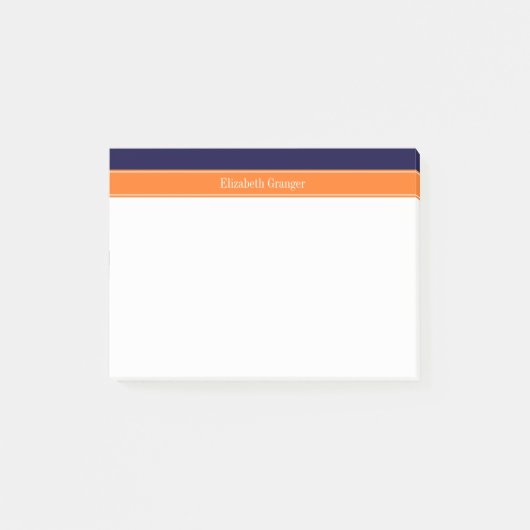 Solid Navy Blue, Pumpkin Ribbon Name Monogram Post-it® Notes (Voorkant)