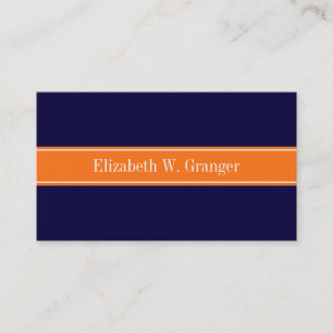 Solid Navy Blue, Pumpkin Ribbon Name Monogram Visitekaartje