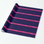 Solid Navy Blue, Raspberry Ribbon Name Monogram Cadeaupapier (Uitgerold)