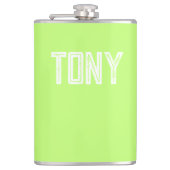 Solid Neon Apple Groene Aangepaste Naam Monogram Heupfles (Voorkant)