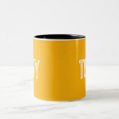 Solid Neon Bright Oranje monogram voor aangepaste  Tweekleurige Koffiemok (Center)