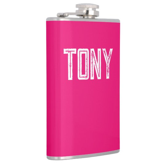 Solid Neon Hot Roze - Aangepaste monogram Heupfles (Rechts)