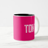 Solid Neon Hot Roze - Aangepaste monogram Tweekleurige Koffiemok (Voorkant rechts)