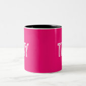 Solid Neon Hot Roze - Aangepaste monogram Tweekleurige Koffiemok (Center)