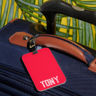 Solid Neon Red Color - Aangepaste monogram Bagagelabel