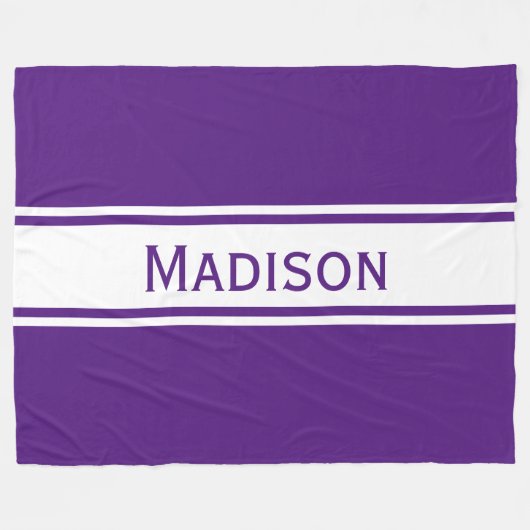 Solid Paarse Witte Stripes Moderne Naam Fleece Deken (Voorkant (Horizontaal))