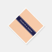 Solid Peach, Navy Blue Ribbon Name Monogram Servetten (Hoek)