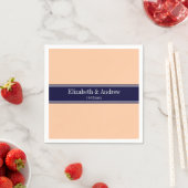 Solid Peach, Navy Blue Ribbon Name Monogram Servetten (Insitu)