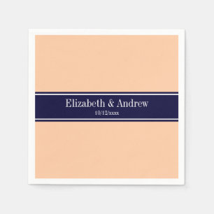 Solid Peach, Navy Blue Ribbon Name Monogram Servetten