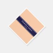 Solid Peach, Navy Blue Ribbon Name Monogram Servetten (Hoek)