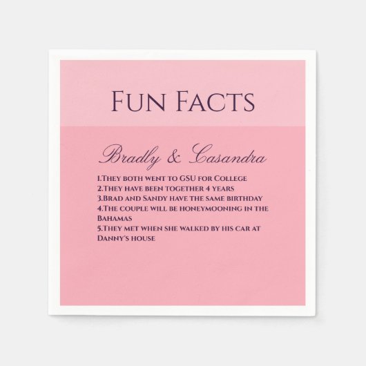 Solid Pink Blush Sjabloon Weddenschap Fun Facts Na Servet (Voorkant)