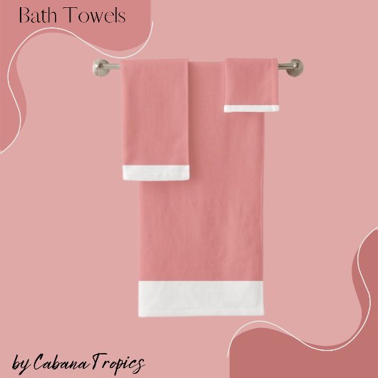 Solid Pink Blush & White Trim Bath Towel Set Bad Handdoek