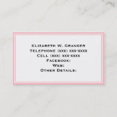 Solid Pink, Navy Blue Ribbon Name Monogram Visitekaartje (Achterkant)