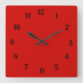 Solid Red Black-nummers Vierkante Klok (Voorkant)