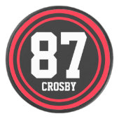 Solid Ring & Dot zwart + jouw naam & aantal Hockey Puck (Voorkant)