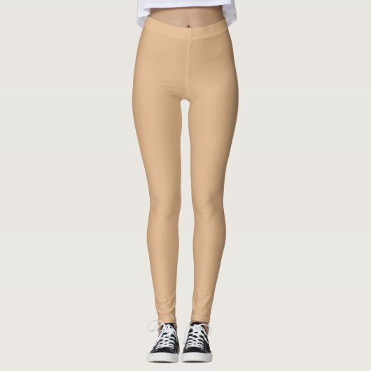 Solid Sandy Beige Leggings, lentenneutraal Leggings (Voorkant)