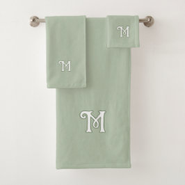 Solid serene salie monogram bad handdoek