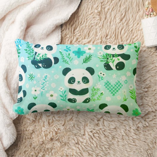 Solid Side en Panda Beer Pattern Green Print Kussen (Deken)