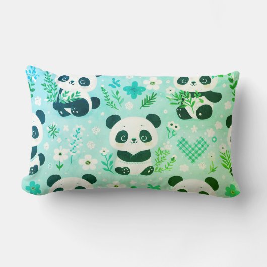 Solid Side en Panda Beer Pattern Green Print Kussen (Voorkant)