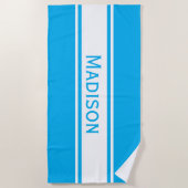 Solid Sky Blue White Stripes Modern Name Strandlaken (Voorkant)