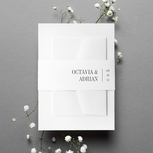 Solid White + Ash Black Lettering Wedding Uitnodigingen Wikkel