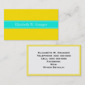Solid Yellow, Bright Aqua Ribbon Name Monogram Visitekaartje (Voorkant / Achterkant)